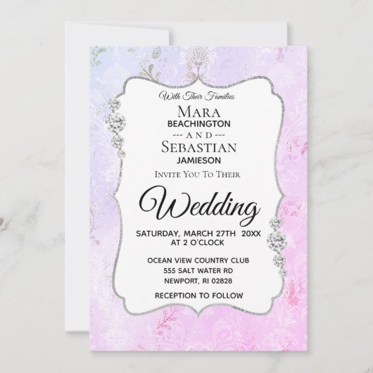 *～*ダイヤモンドデマスク写真 – RSVP - QR 結婚 招待状 (正面)