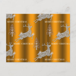 ダイヤモンドトナカイとシルバーツリーズ金ゴールドクリスマス ポストカード