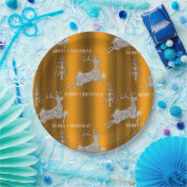 ダイヤモンドトナカイと光沢のある金ゴールドクリスマス ペーパープレート (パーティー)