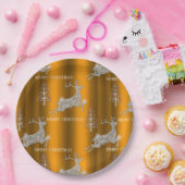 ダイヤモンドトナカイと光沢のある金ゴールドクリスマス ペーパープレート (パーティー)