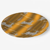 ダイヤモンドトナカイと光沢のある金ゴールドクリスマス ペーパープレート (アングル)