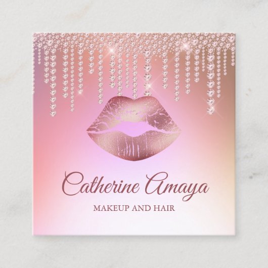 ダイヤモンドドリップス ローズゴールド メイク ヘア アポイントメント スクエア名刺 (正面)