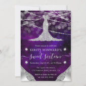 ダイヤモンドドレスとストリングライトスウィート16 招待状 (正面)