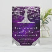 ダイヤモンドドレスとストリングライトスウィート16 招待状 (スタンド正面)