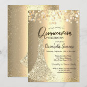 ダイヤモンドドレス、金の紙吹雪Quinceañera 招待状 (正面/裏面)