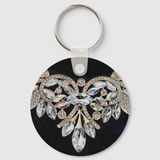 ダイヤモンドネックレスシルバーブラッククリスタルルック キーホルダー (正面)