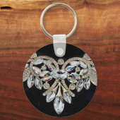 ダイヤモンドネックレスシルバーブラッククリスタルルック キーホルダー (正面)