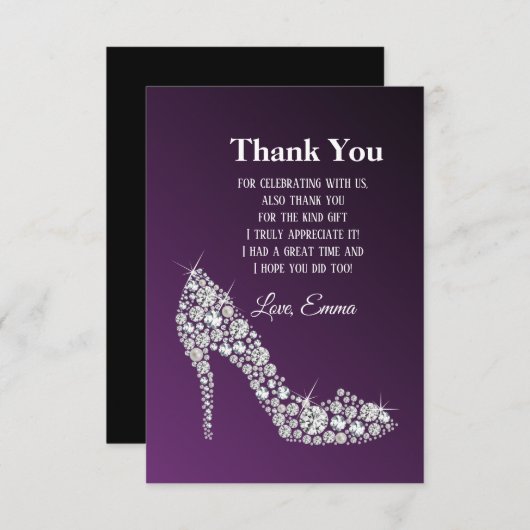 ダイヤモンドハイヒールエレガントグリッターユー サンキューカード (正面/裏面)