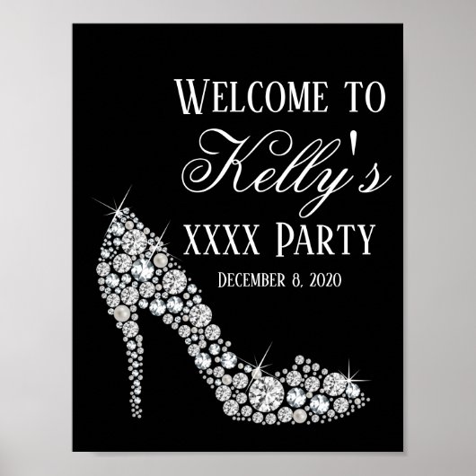 ダイヤモンドハイヒールグリッターエレガントウェルカムサイン ポスター (正面)