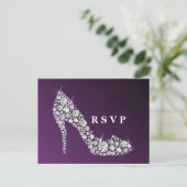 ダイヤモンドハイヒールグリッターエレガントRSVP インビテーションポストカード (スタンド正面)