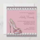 ダイヤモンドハイヒールシューピンク&ブラウン誕生日パーティー 招待状 (裏面)