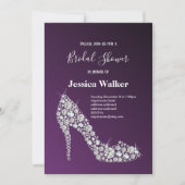 ダイヤモンドハイヒールパープルエレガントブライダルシャワー 招待状 (正面)