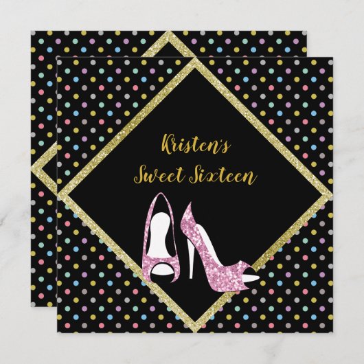 ダイヤモンドハイヒールSWEET SIXTEEN招待状スポット 招待状 (正面/裏面)