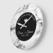 ダイヤモンドハートおよび白黒マーブルストーン ラージ壁時計 (傾斜)