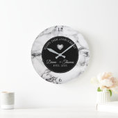 ダイヤモンドハートおよび白黒マーブルストーン ラージ壁時計 (ホーム)