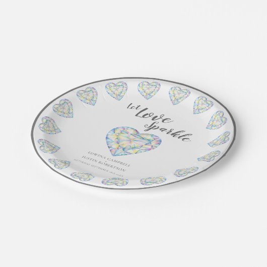 ダイヤモンドハートの水色結婚の愛 ペーパープレート (アングル)