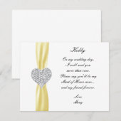 ダイヤモンドハートイエローの結婚式ブライズメイドオブオナーカード 招待状 (正面/裏面)