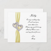 ダイヤモンドハートイエローの結婚式ブライズメイドオブオナーカード 招待状 (正面/裏面)