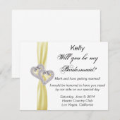 ダイヤモンドハートイエローの結婚式ブライズメイドカード 招待状 (正面/裏面)