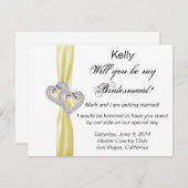 ダイヤモンドハートイエロー結婚ズのブリデスメイドカード 招待状 (正面/裏面)