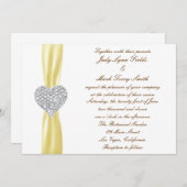 ダイヤモンドハートイエロー結婚式招待状 招待状 (正面/裏面)