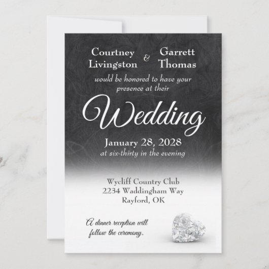 ダイヤモンドハートエレガンスブラック&ホワイト結婚ズ 招待状 (正面)