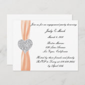 ダイヤモンドハートオレンジ婚約パーティ招待状 招待状 (正面/裏面)