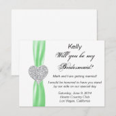 ダイヤモンドハートグリーンウェディング ブライズメイドカード 招待状 (正面/裏面)