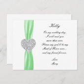 ダイヤモンドハートグリーン結婚メイド・オブ・オーナー(花嫁付き添い人)カード 招待状 (正面/裏面)