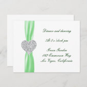 ダイヤモンドハートグリーン結婚式の受付カード 招待状 (正面/裏面)