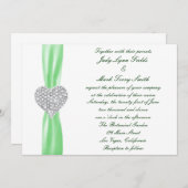 ダイヤモンドハートグリーン結婚式招待状 招待状 (正面/裏面)
