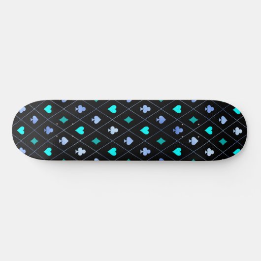 ダイヤモンドハートスペードクラブトランプパターン スケートボード (横)