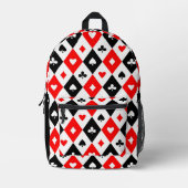 ダイヤモンドハートスペードクラブトランプパターン プリントバックパック (正面)