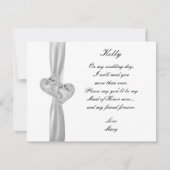 ダイヤモンドハートス結婚ホワイトのメイド・オブ・オーナー（花嫁付き添い人）カード 招待状 (正面)