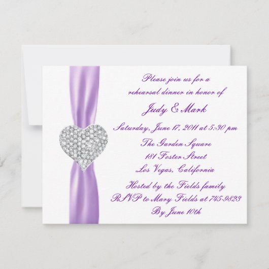 ダイヤモンドハートパープルリハーサルディナー招待状 招待状 (正面)