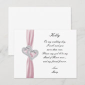 ダイヤモンドハートピンクウェディングメイドオブオナーカード 招待状 (正面/裏面)