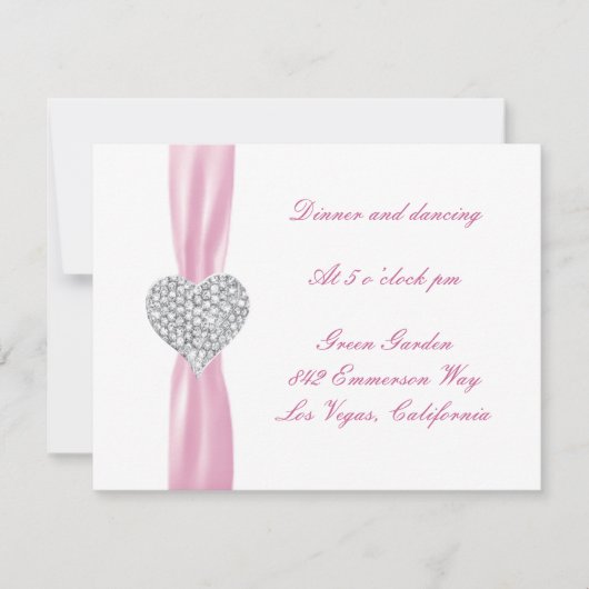 ダイヤモンドハートピンクウェディングレセプションカード 招待状 (正面)