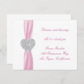 ダイヤモンドハートピンクウェディングレセプションカード 招待状 (正面/裏面)