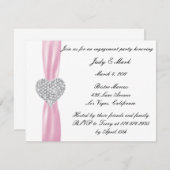 ダイヤモンドハートピンク婚約パーティ招待状 招待状 (正面/裏面)