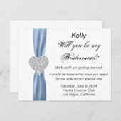 ダイヤモンドハートブルーウェディング ブライズメイドカード 招待状 (正面/裏面)