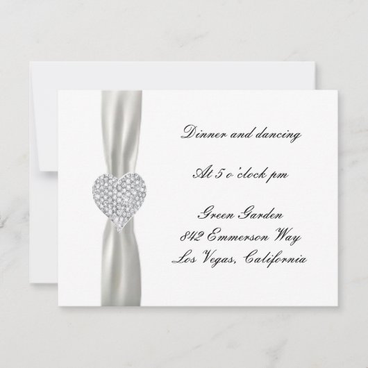 ダイヤモンドハートホワイトウェディングレセプションカード 招待状 (正面)