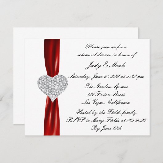 ダイヤモンドハートレッドリハーサルディナー招待状 招待状 (正面/裏面)