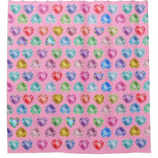 ダイヤモンドハート水彩パターガーリーンかわいいピンク シャワーカーテン (正面)
