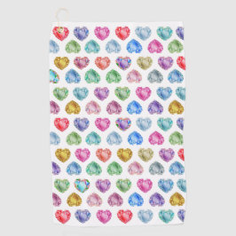 ダイヤモンドハート水彩柄かわいいパステルガーリー ゴルフタオル