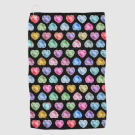 ダイヤモンドハート水彩柄かわいいパステルガーリー ゴルフタオル