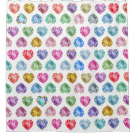 ダイヤモンドハート水彩柄かわいいパステルガーリー シャワーカーテン