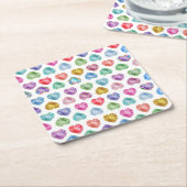 ダイヤモンドハート水彩柄かわいいパステルガーリー スクエアペーパーコースター (アングル)