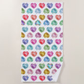 ダイヤモンドハート水彩柄かわいいパステルガーリー ビーチタオル (正面)