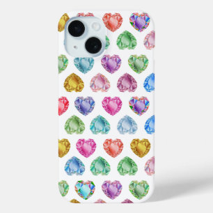 ダイヤモンドハート水彩柄かわいいパステルガーリー iPhone 15ケース