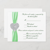 ダイヤモンドハート結婚グリーンの応答カード 出欠カード (正面/裏面)